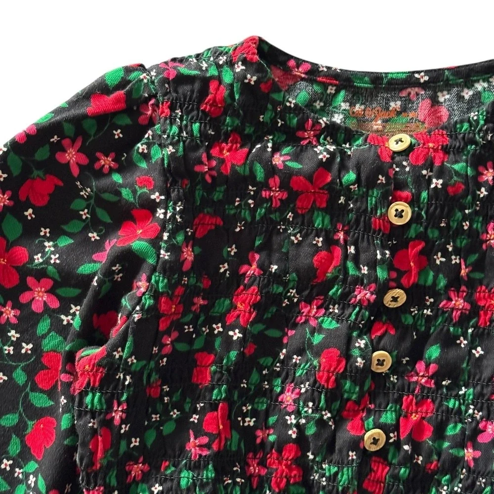 Cat‎ & Jack Girls Size M (8) Floral Print Long Sleeve Dress Casual Party Black